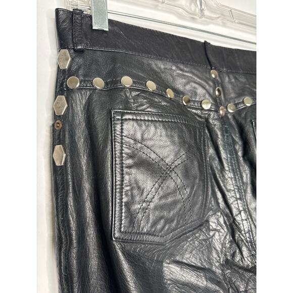 Vintage Wilsons Black Leather Pants 80s High Waist Rocker biker waist 32 - Picture 13 of 16